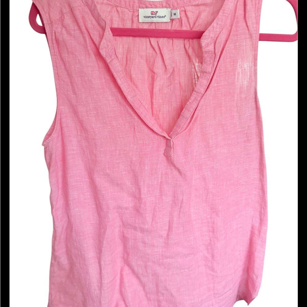 Vineyard Vines Pink Sleeveless V-Neck Linen-Blend Summer Tank - Picture 2 of 4